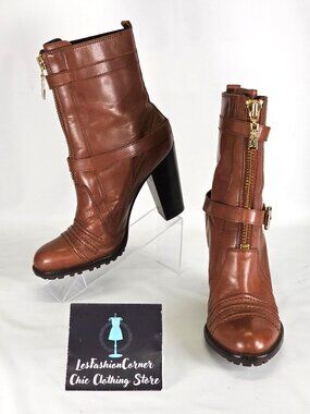 Michael Kors Women's Brown Leather High Heel Mid Calf Boots  Size 10W 302